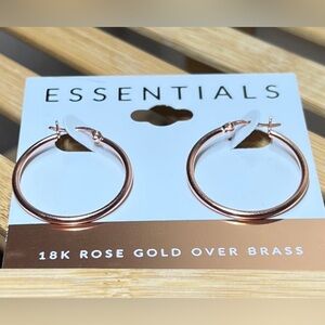 NWT Essentials 18K Rose Gold Over Brass Tube Hoop Pierced Earrings 1-1/8”